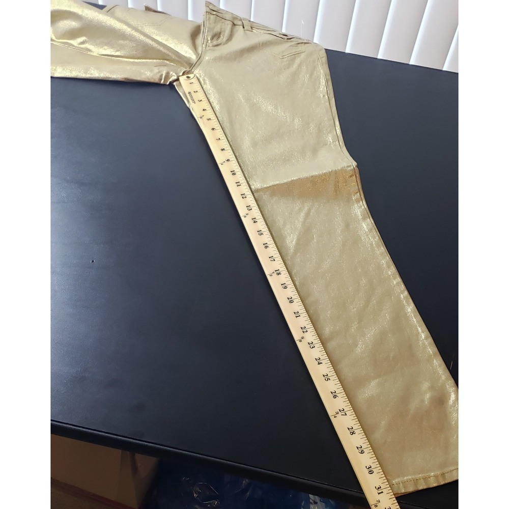 Cache Womens Metallic Gold Coated Skinny Pants Casual Novelty 2 Holiday Party - Picture 11 of 12